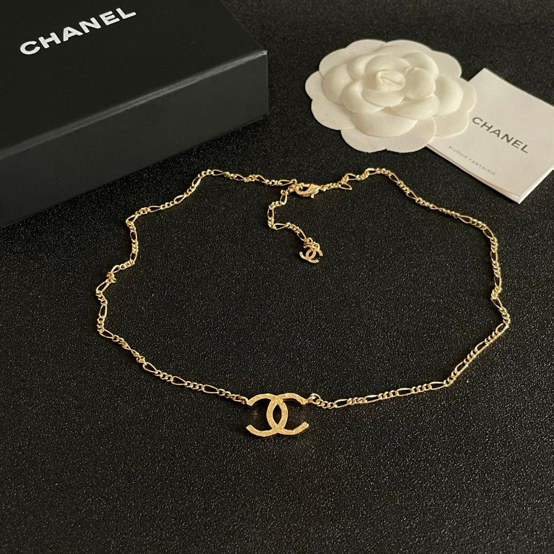 Double-C Emblem Pendant Necklace in Polished Metal-Tone – Design 051 detail view