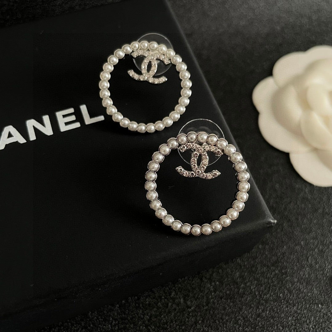 Double-C Emblem Crystal-Accent Stud Earrings – Design 027 detail view