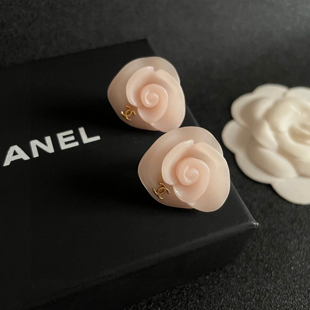 Camellia Stud Earrings in Polished Metal-Tone – Camellia Detail – Design 032 detail view
