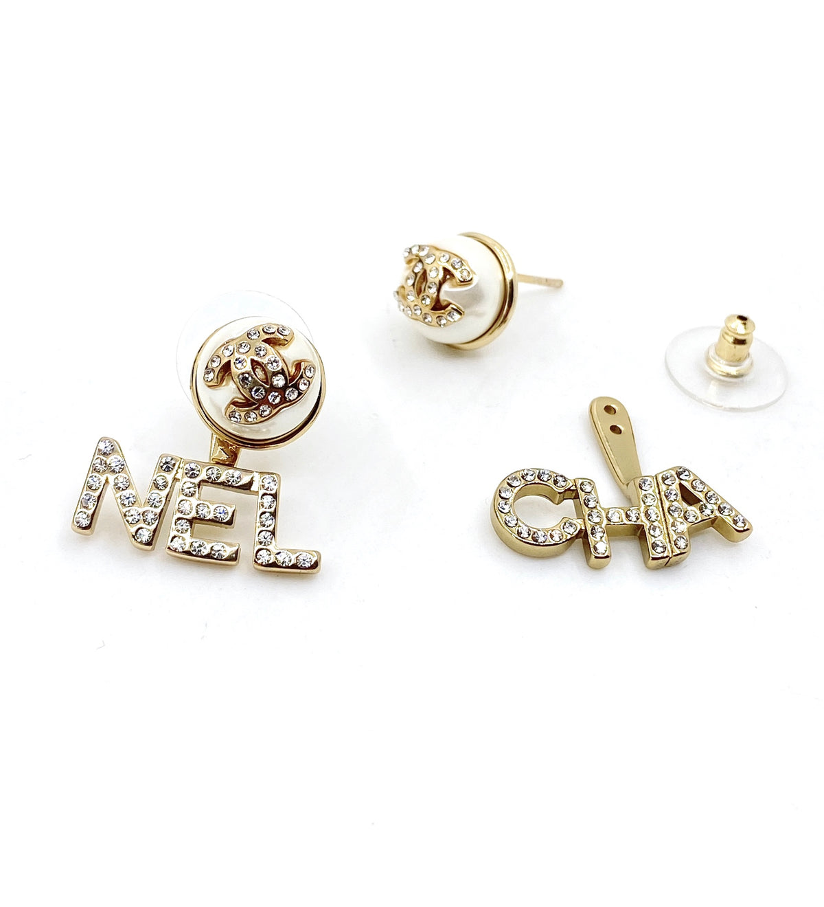 Letter Statement Earrings in Gold-Tone – Design 001 detail view