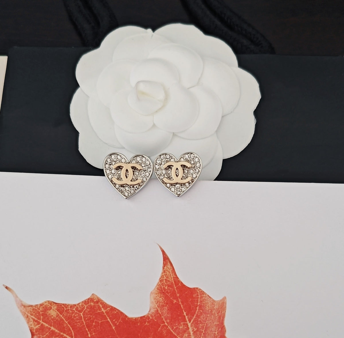 Heart Crystal-Accent Stud Earrings – Heart Detail – Design 004 side detail