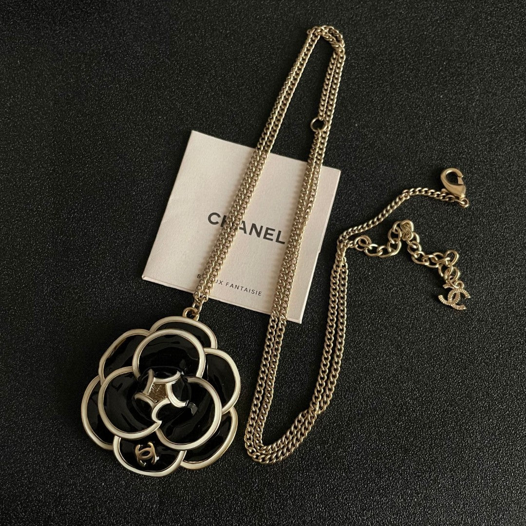 Camellia Pendant Necklace in Polished Metal-Tone – Camellia Detail – Design 029 detail view