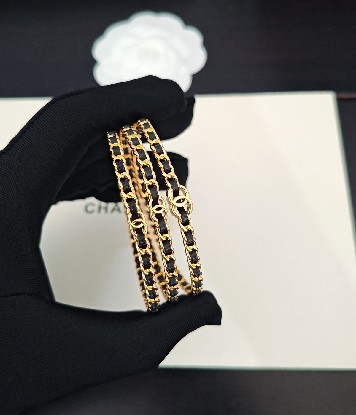 Signature Emblem Bangle in Gold-Tone – Black Detail – Design 005 side detail