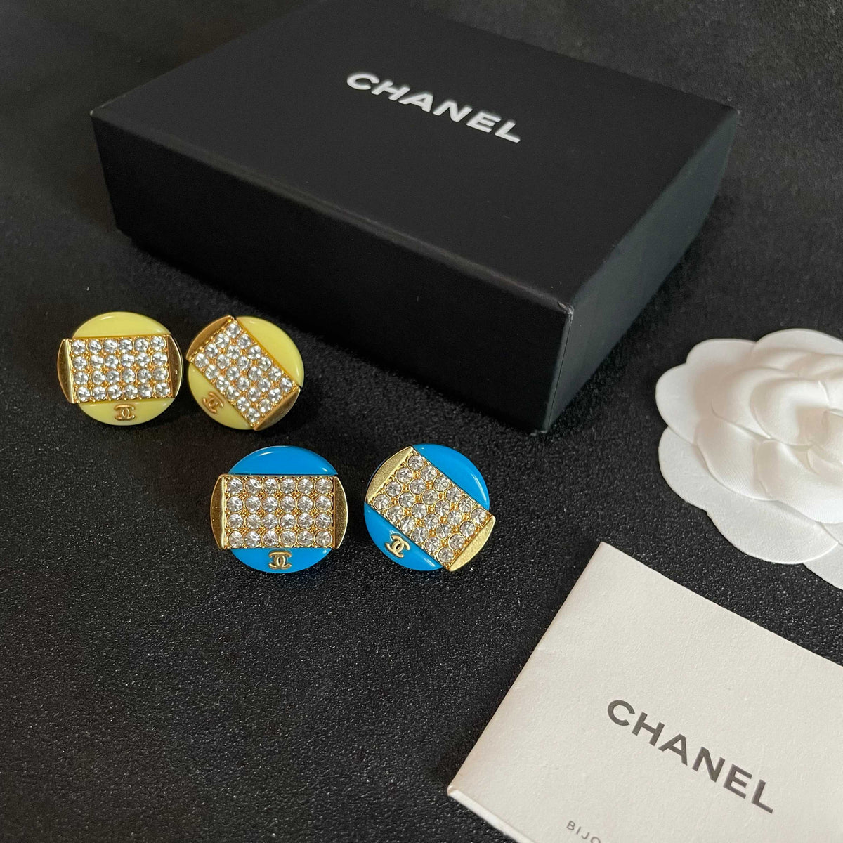 Double-C Emblem Crystal-Accent Stud Earrings – Design 033 side detail