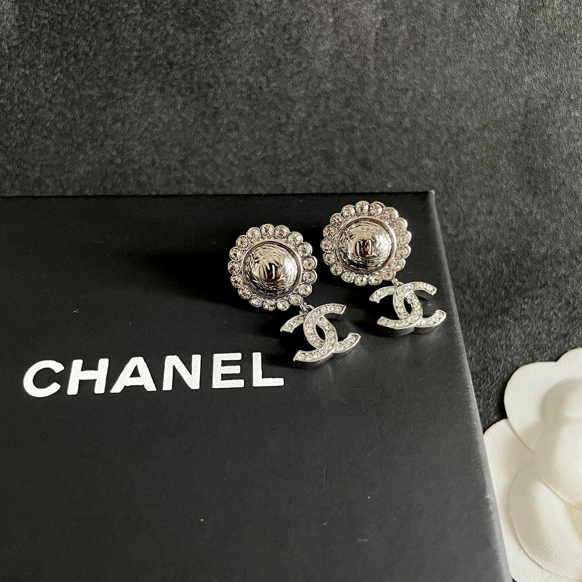 Signature Emblem Stud Earrings in Polished Metal-Tone – Design 080 detail view