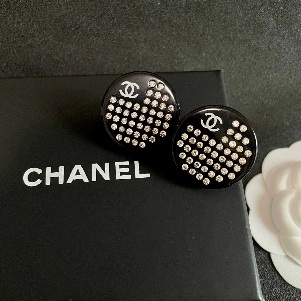 Double-C Emblem Crystal-Accent Stud Earrings – Design 009 detail view