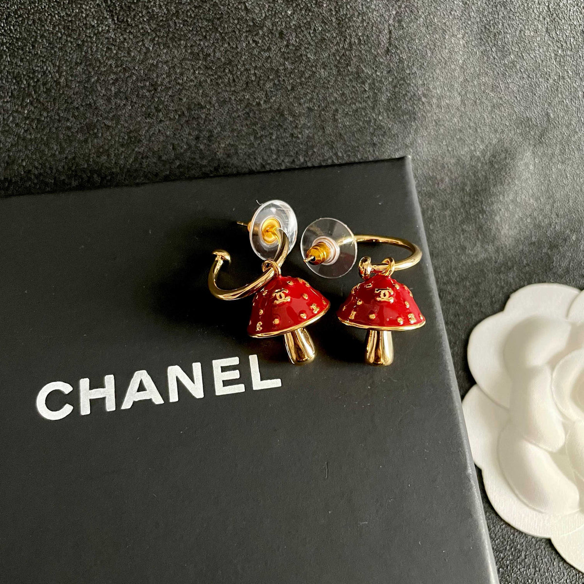 Signature Emblem Stud Earrings in Polished Metal-Tone – Design 116 detail view