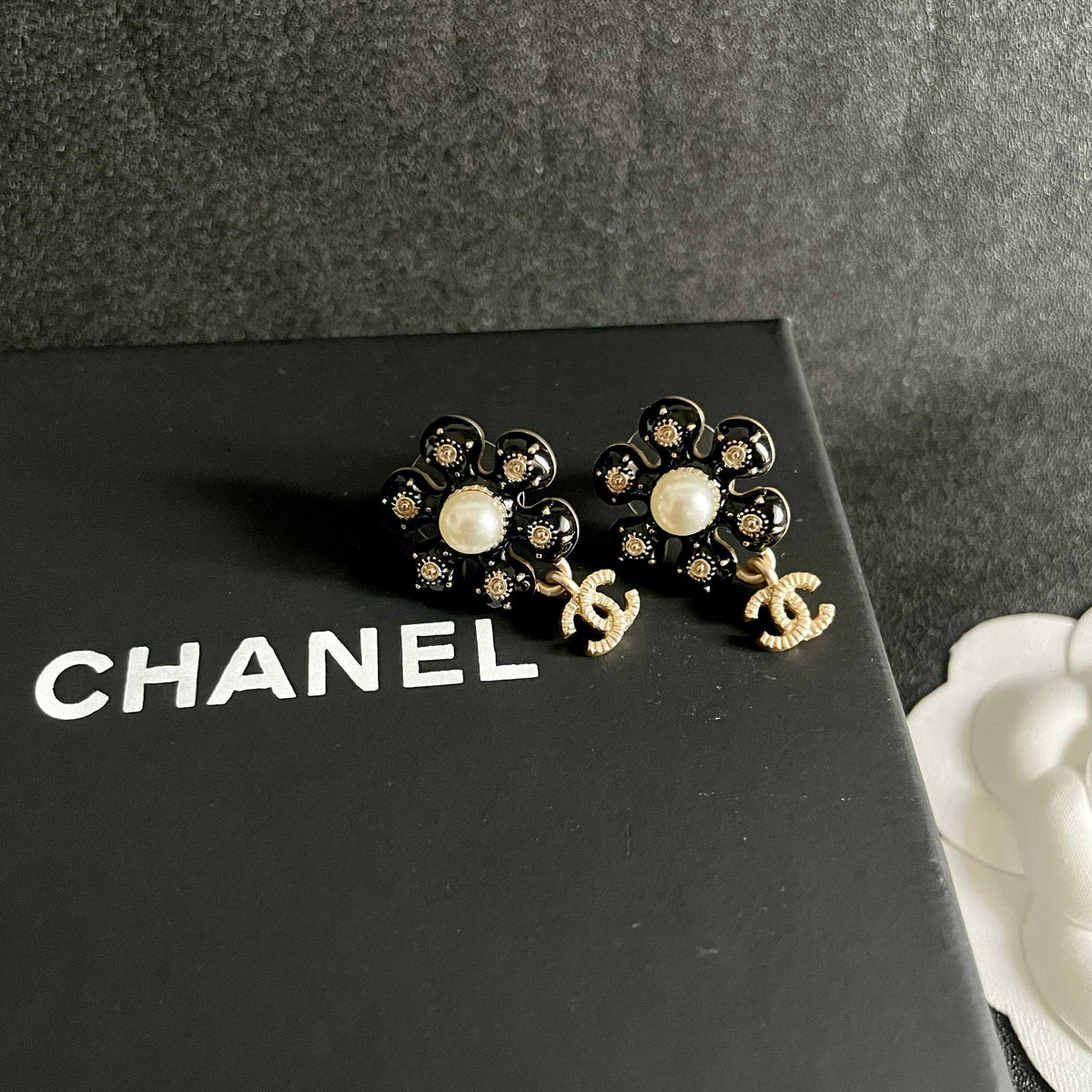 Camellia Stud Earrings in Polished Metal-Tone – Camellia Detail – Design 058 detail view