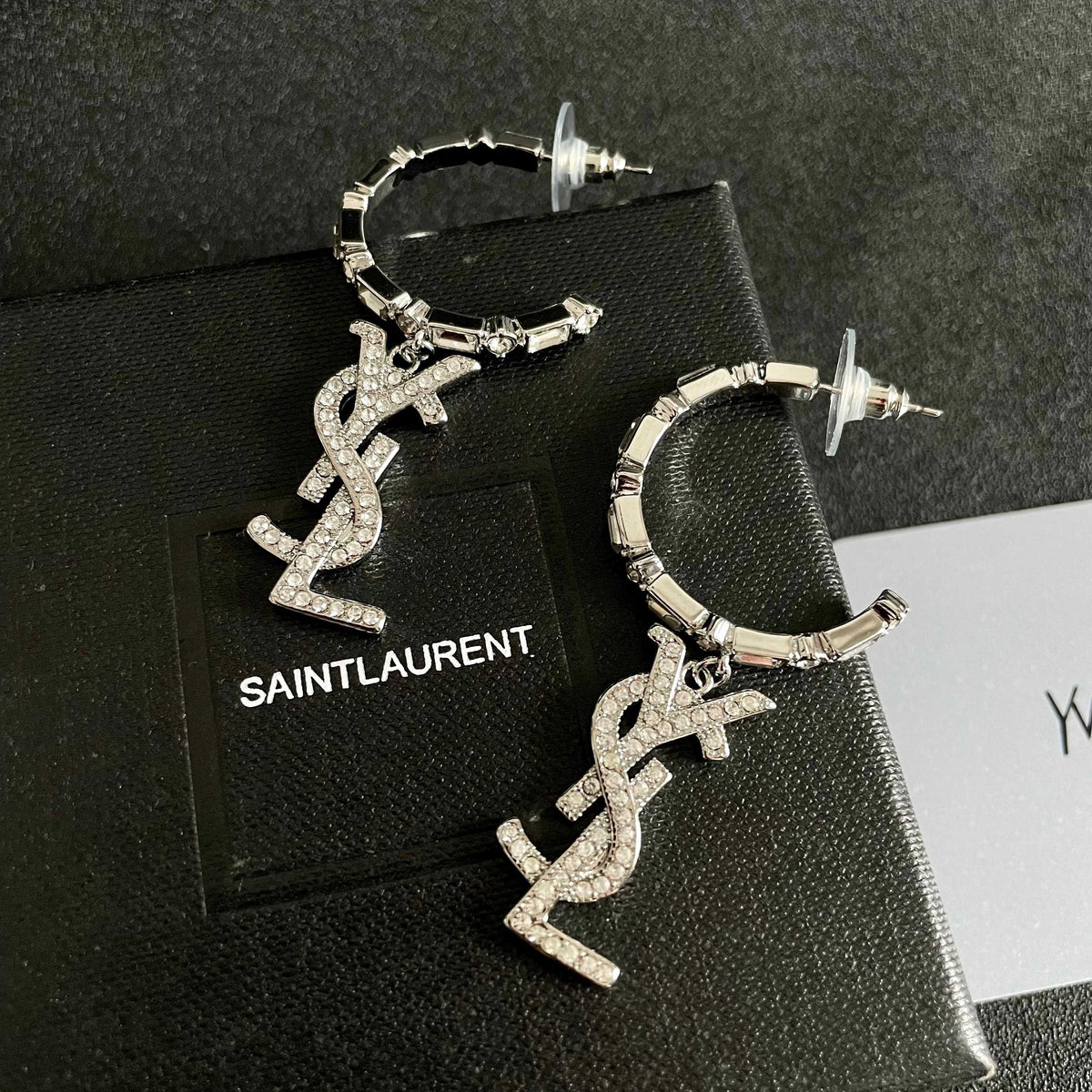 Signature Emblem Stud Earrings in Silver-Tone – Design 011 detail view