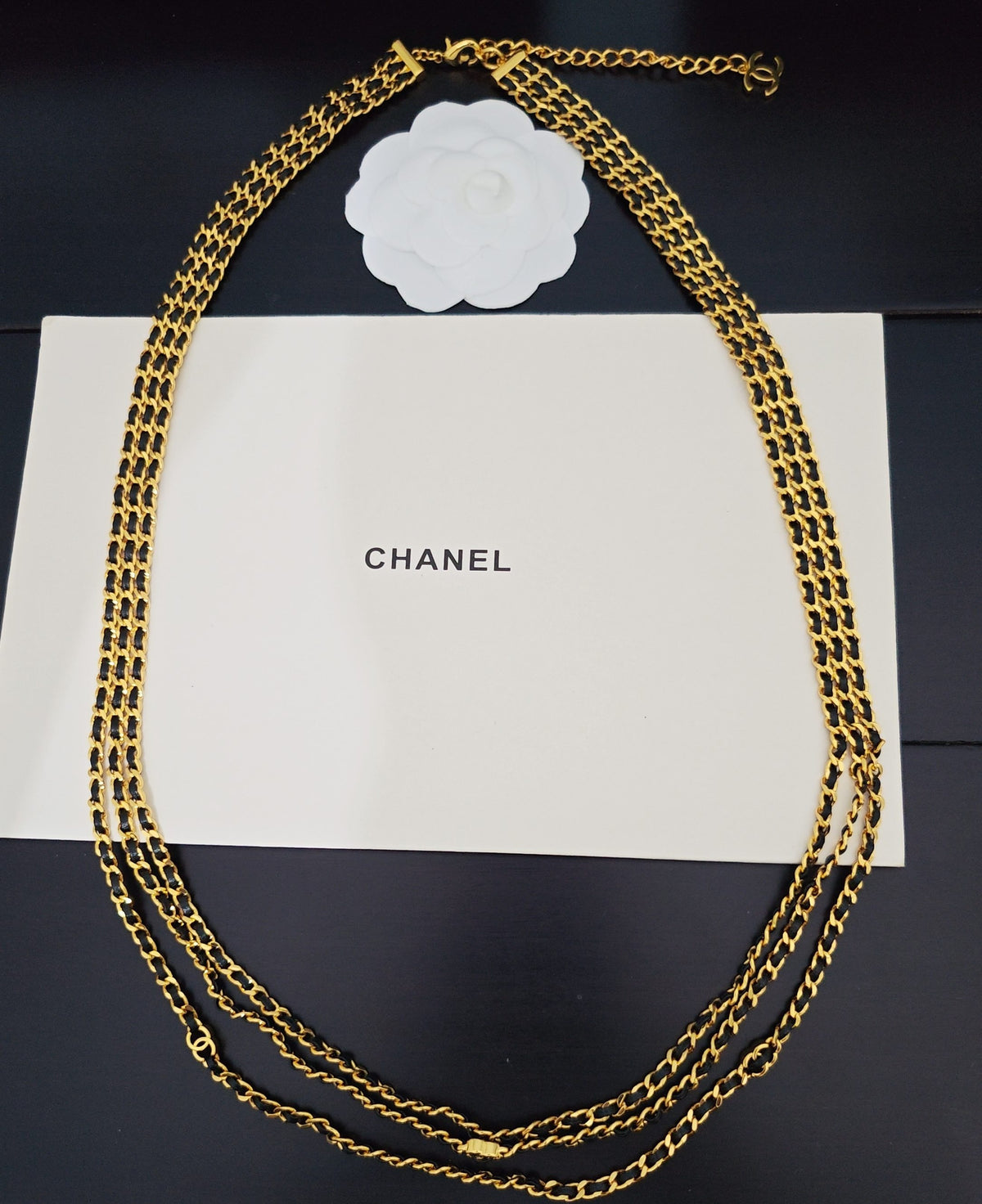 Signature Emblem Pendant Necklace in Gold-Tone – Black Detail – Design 003 detail view