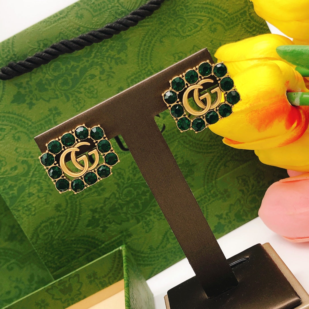 Square Stud Earrings in Polished Metal-Tone – Design 001 detail view