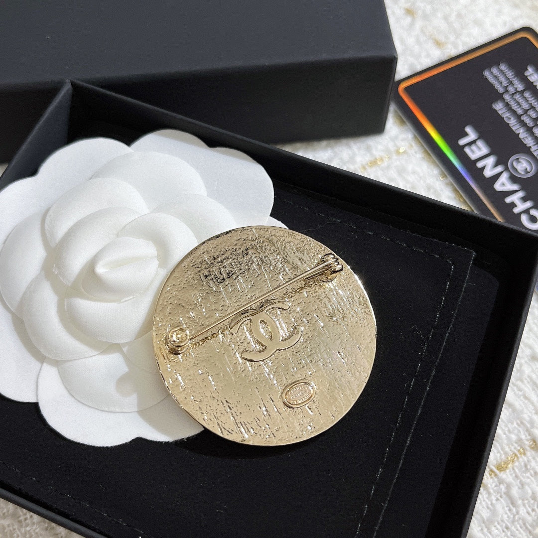 Double-C Emblem Brooch in Polished Metal-Tone – Design 036 styled product view