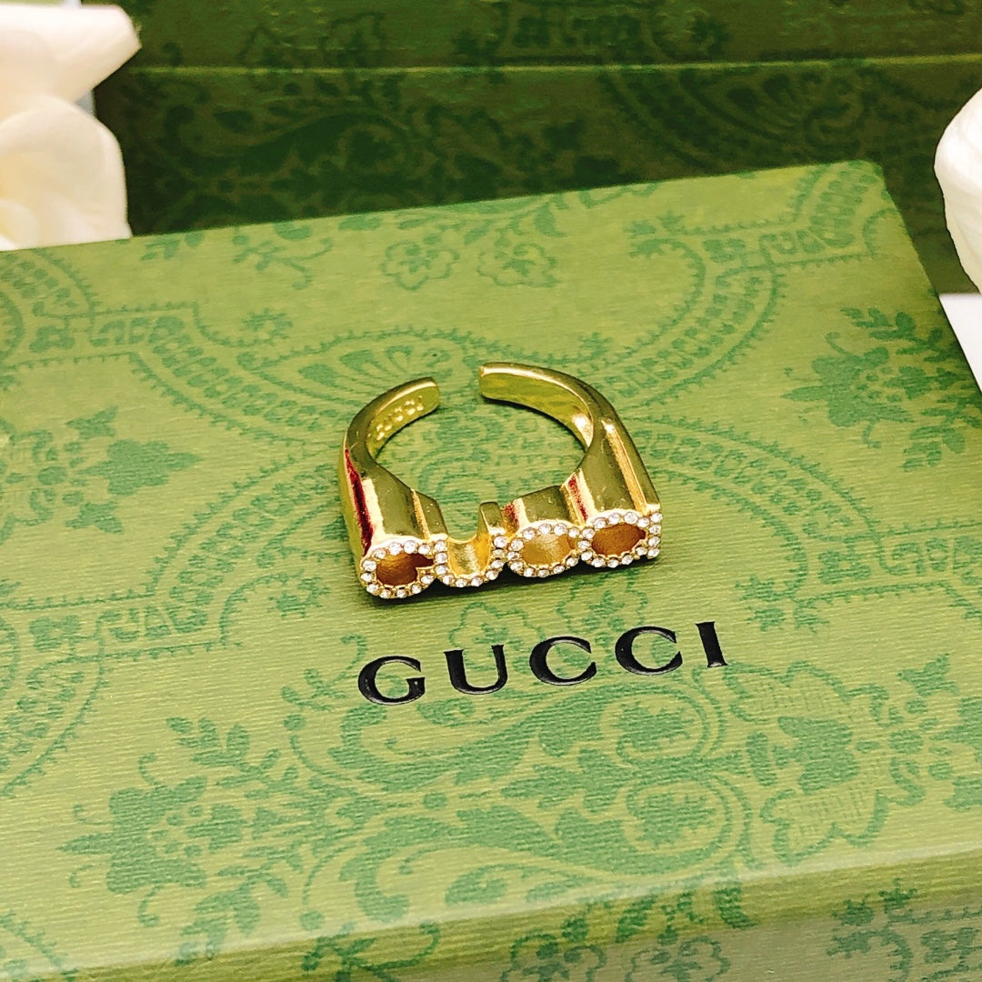 Letter Emblem Statement Ring in Gold-Tone front product view