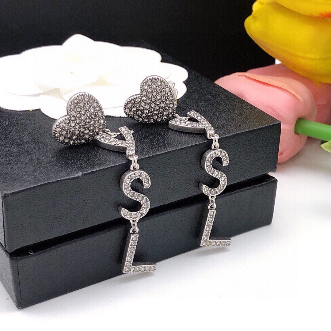 Letter Emblem Stud Earrings in Silver-Tone – Design 001 detail view