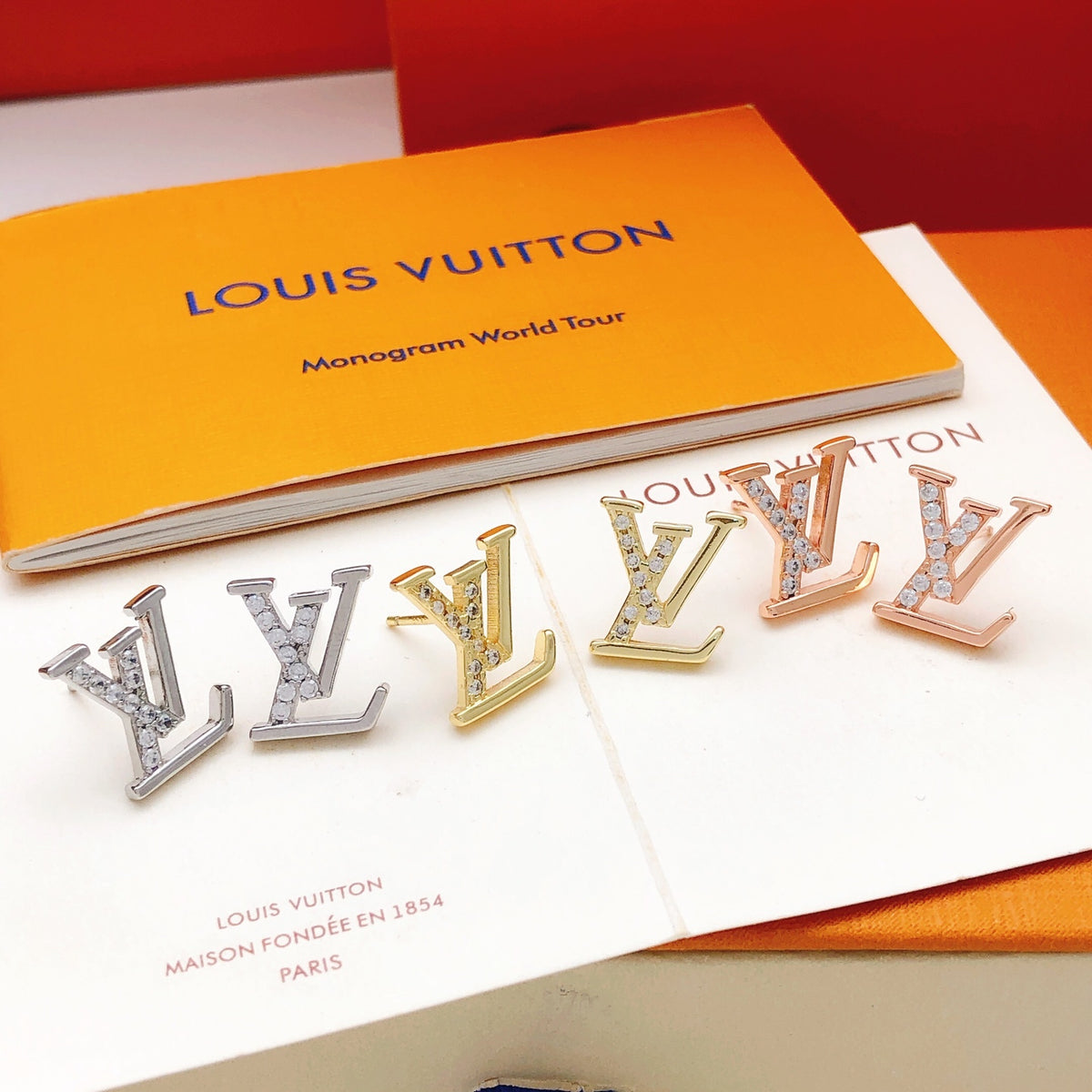 Geometric Emblem Stud Earrings in Gold-Tone – Design 031 front product view
