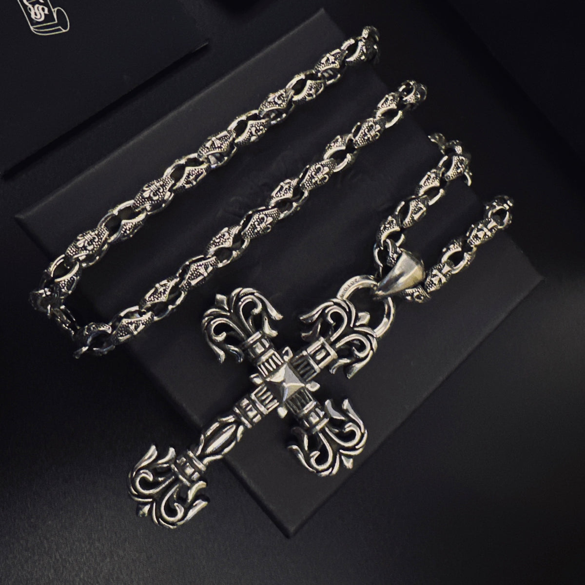 Signature Emblem Pendant Necklace in Polished Metal-Tone – Design 041 detail view