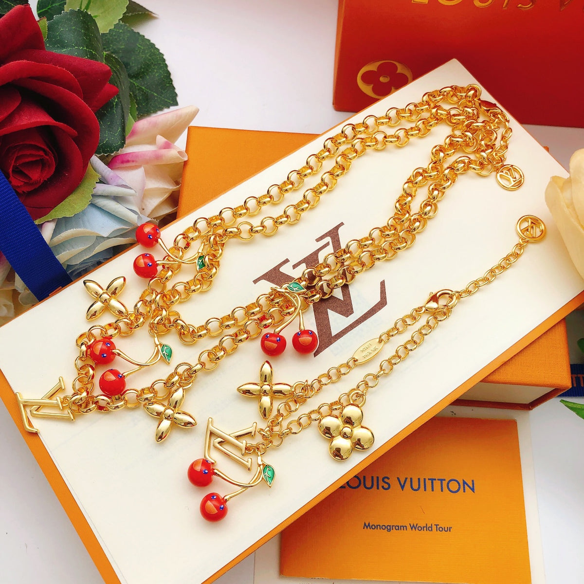 Geometric Emblem Bracelet in Gold-Tone – Red Detail – Design 002 styled product view