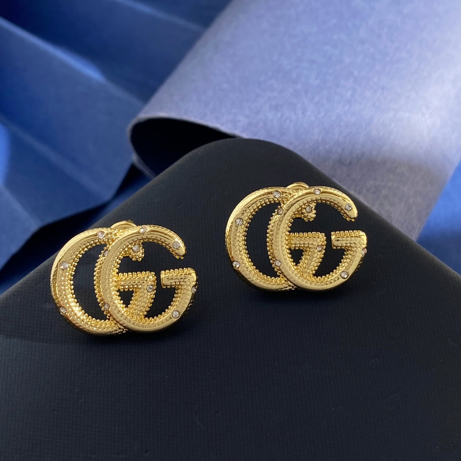 Double-G Emblem Stud Earrings in Gold-Tone – Design 005 main product view