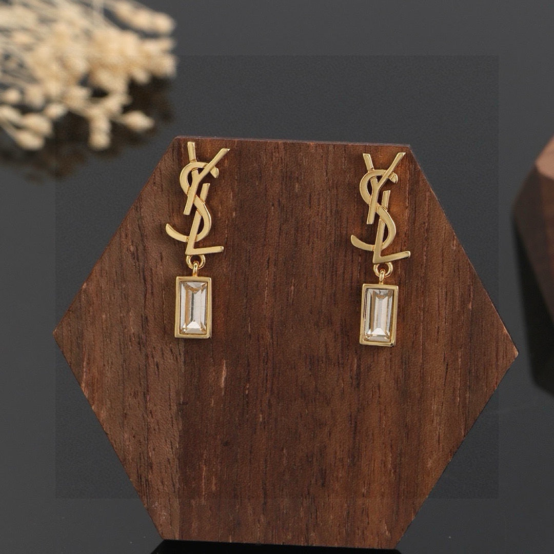 Geometric Emblem Stud Earrings in Gold-Tone – Design 006 front product view