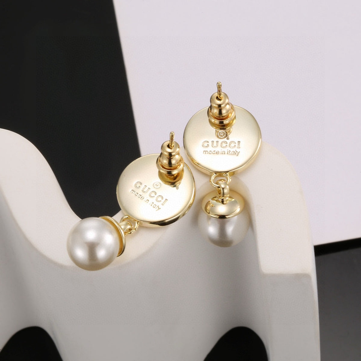 Geometric Emblem Stud Earrings in Polished Metal-Tone – Design 029 front product view