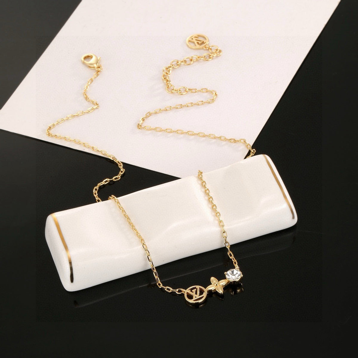 Letter Emblem Pendant Necklace in Polished Metal-Tone – Design 010 main product view