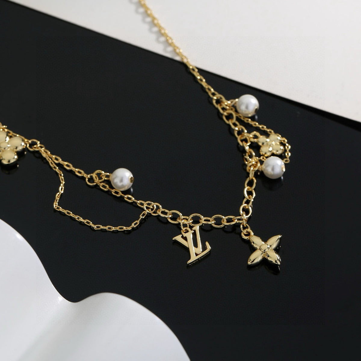 Letter Emblem Pendant Necklace in Polished Metal-Tone – Design 016 front product view