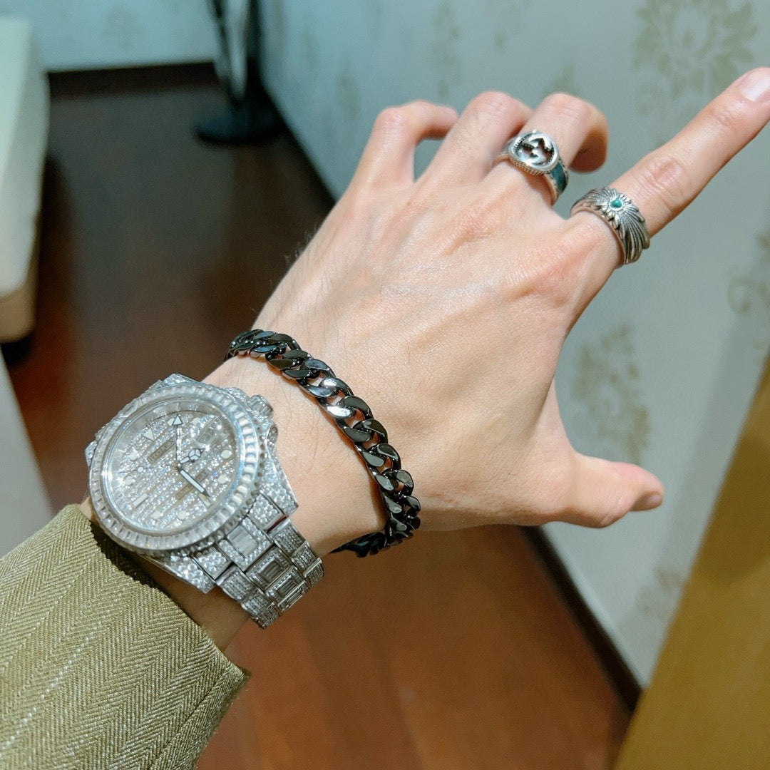 Geometric Emblem Bracelet in Polished Metal-Tone – Design 030 detail view