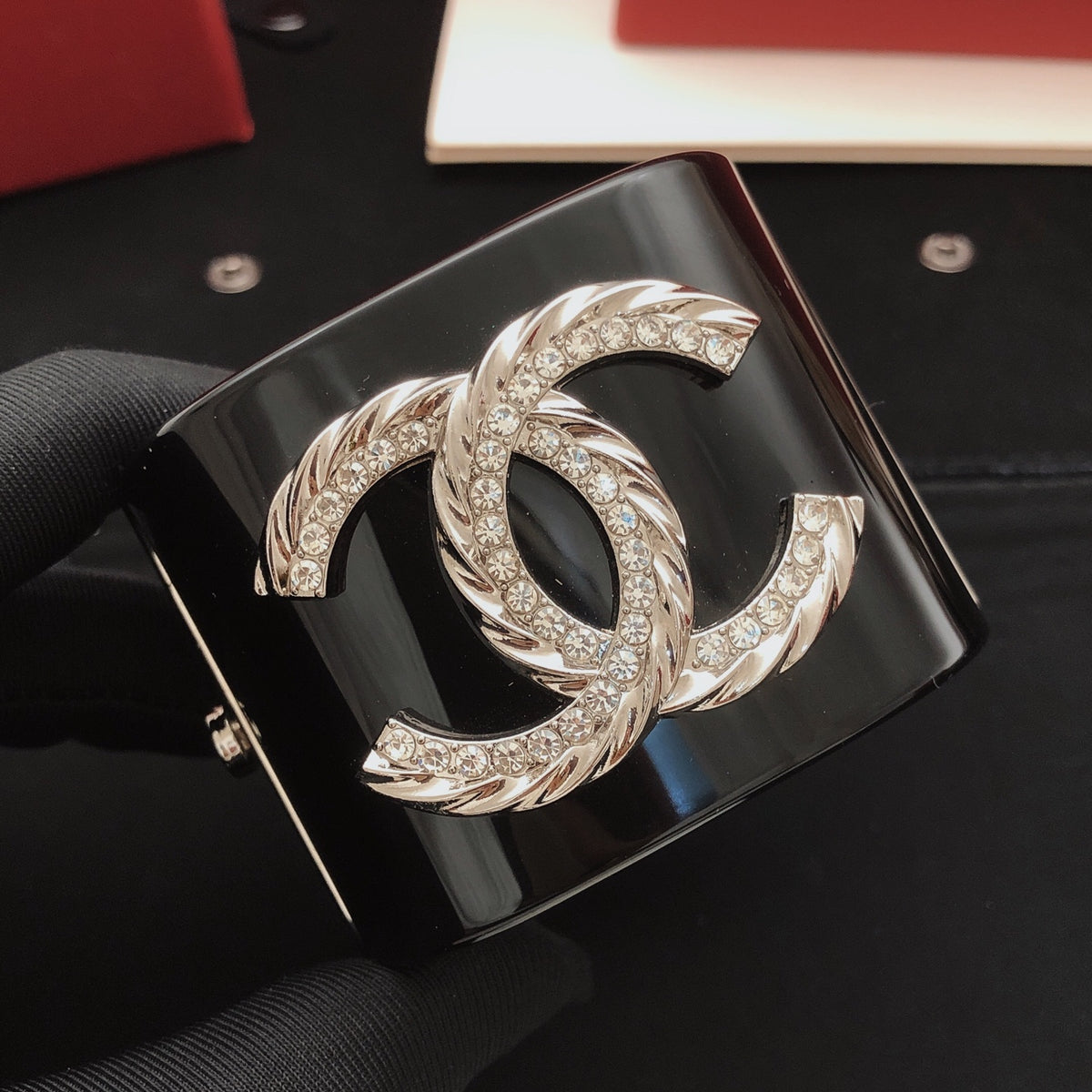 Signature Emblem Bangle in Silver-Tone – Black Detail – Design 003 styled product view
