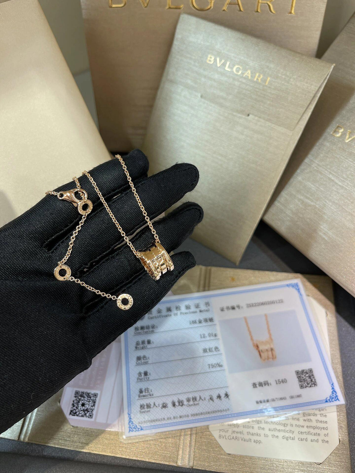 Geometric Emblem Pendant Necklace in Rose-Gold-Tone – Rose Gold Detail – Design 010 detail view