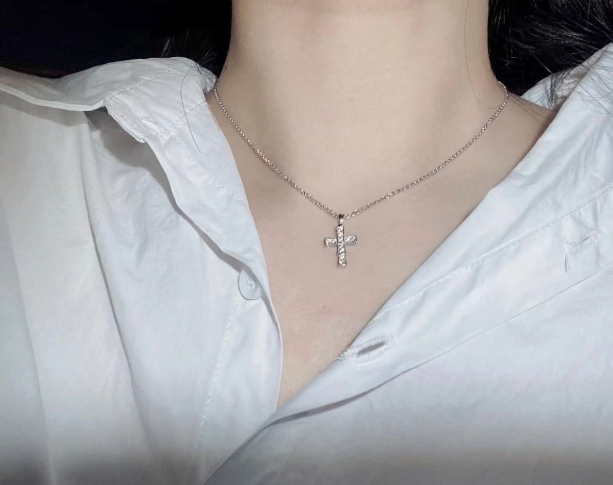 Cross Pendant Necklace in Silver-Tone front product view