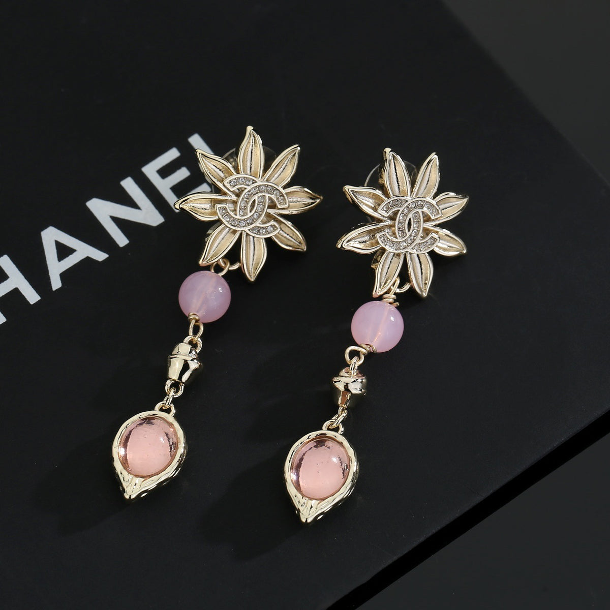 Double-C Emblem Stud Earrings in Gold-Tone – Design 028 styled product view