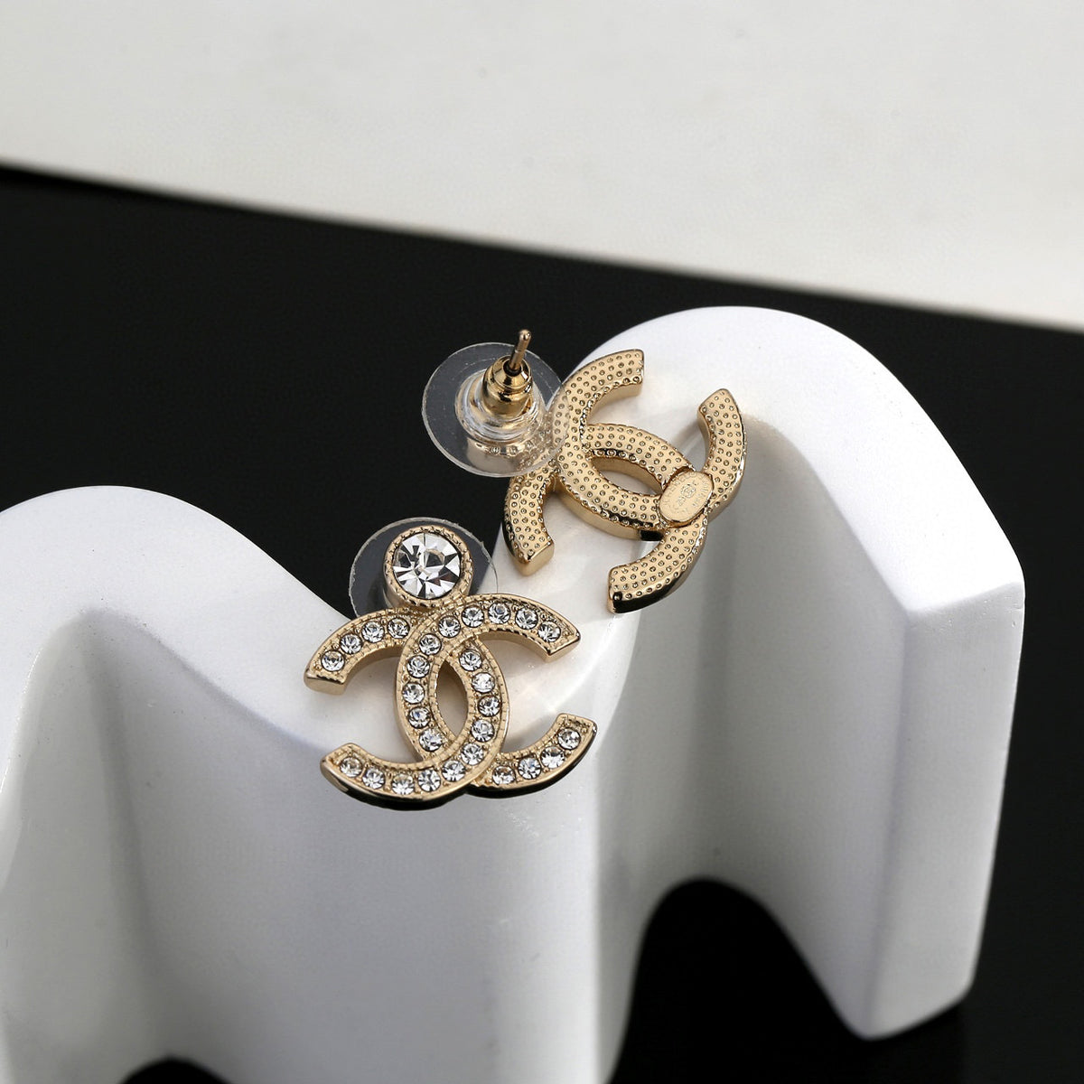 Double-C Emblem Crystal-Accent Stud Earrings – Design 036 main product view