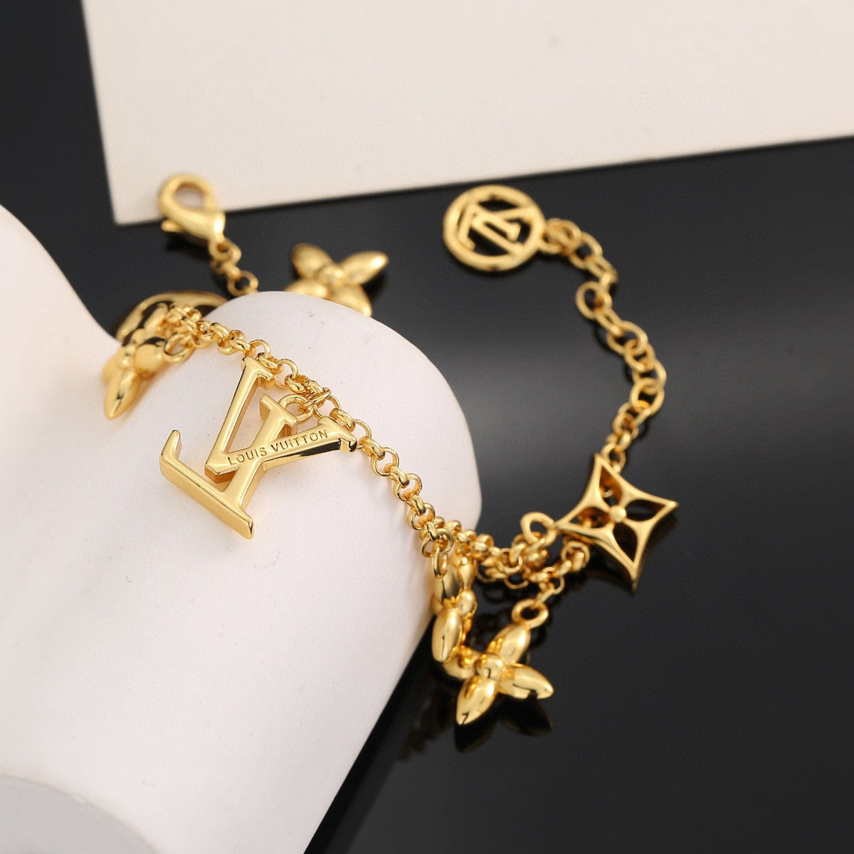 Letter Emblem Bracelet in Polished Metal-Tone – Design 034 styled product view