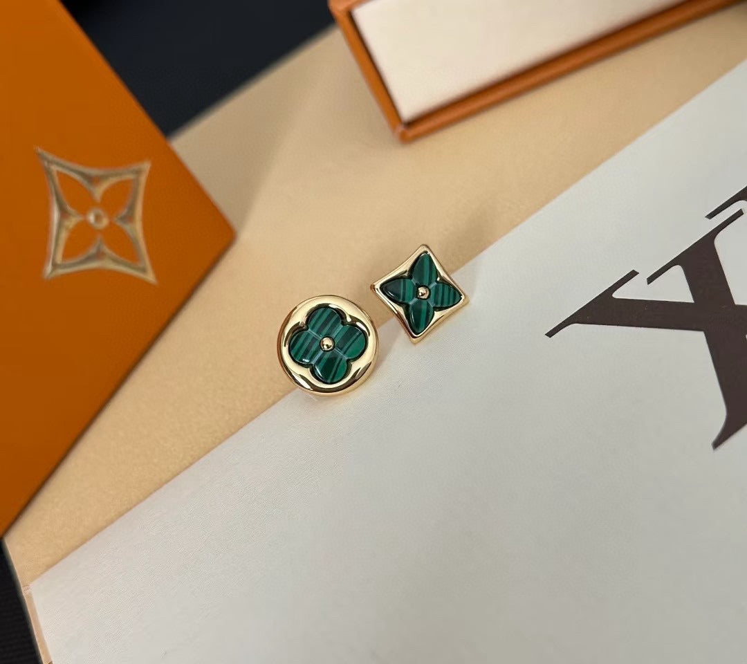 Clover Stud Earrings in Polished Metal-Tone – Clover Detail – Design 014 styled product view