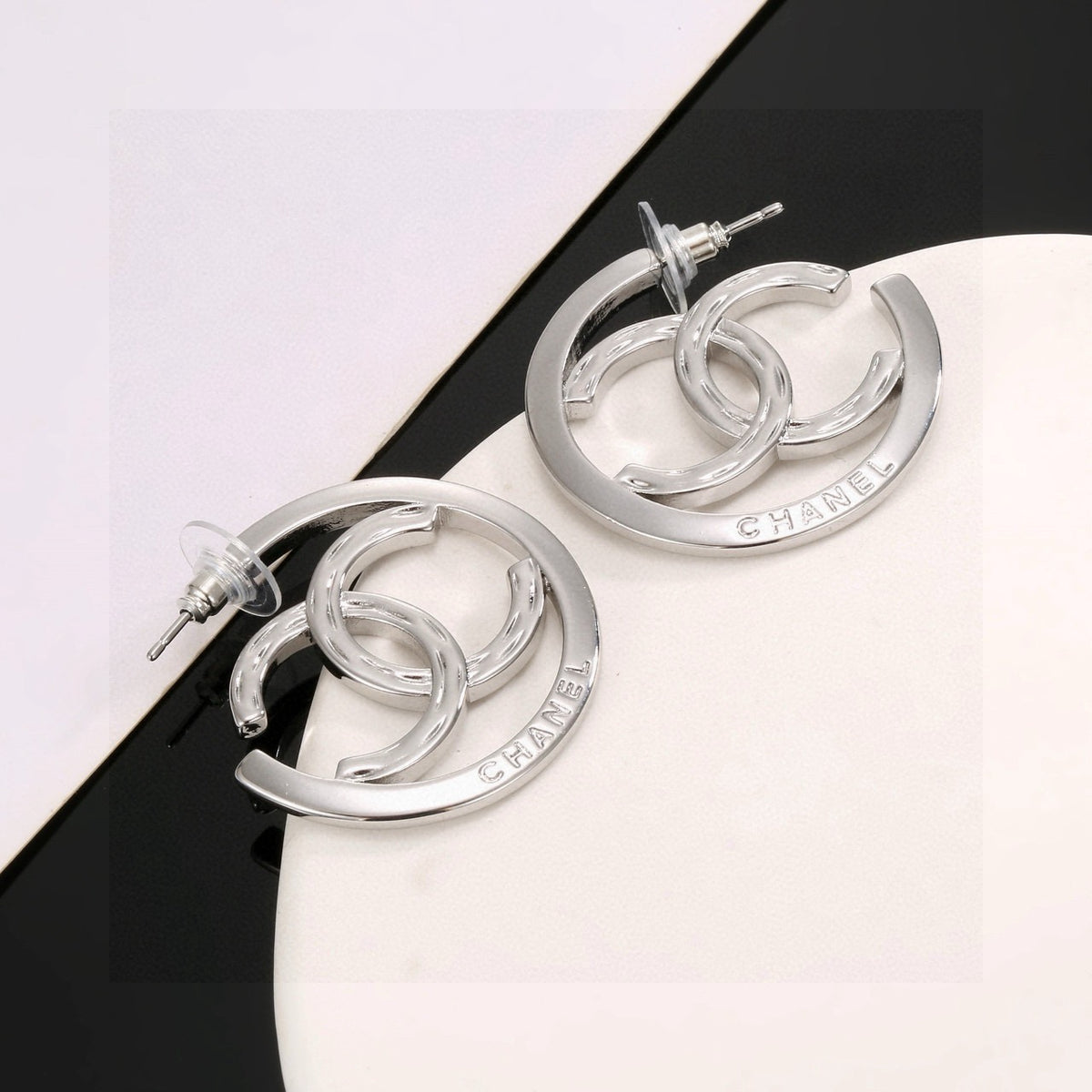 Letter Stud Earrings in Silver-Tone – Design 004 detail view