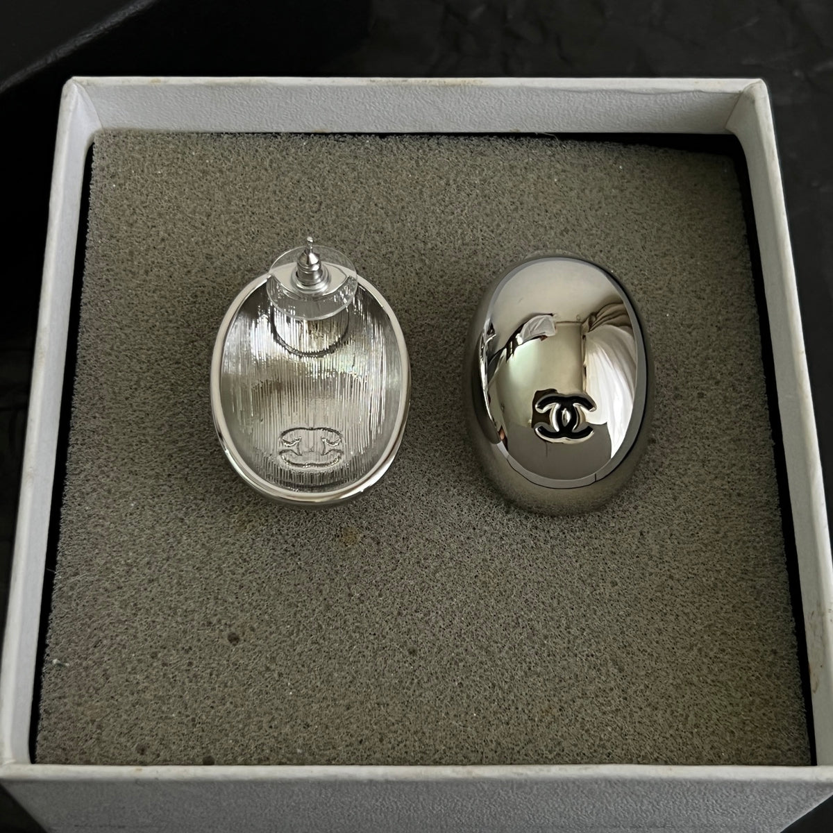 Signature Emblem Stud Earrings in Polished Metal-Tone – Design 087 styled product view