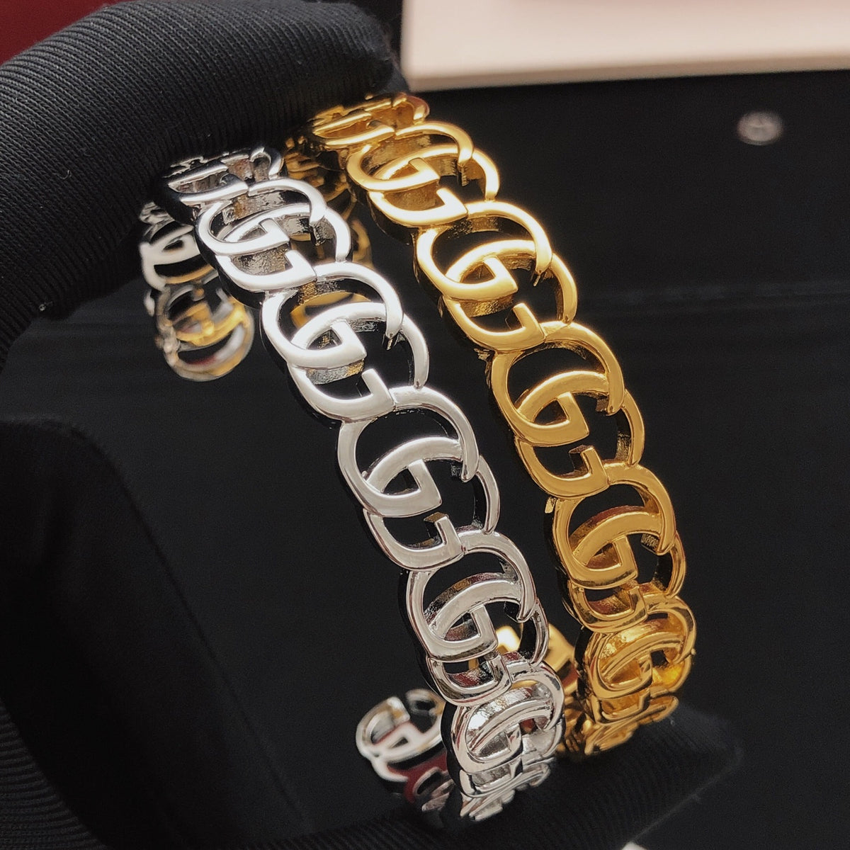 Geometric Emblem Bangle in Gold-Tone – Design 005 styled product view