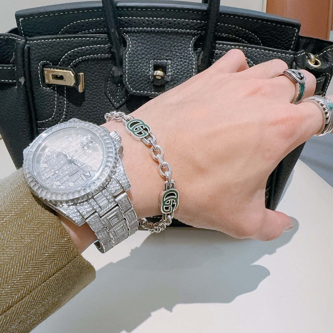 Geometric Emblem Bracelet in Polished Metal-Tone – Design 043 detail view