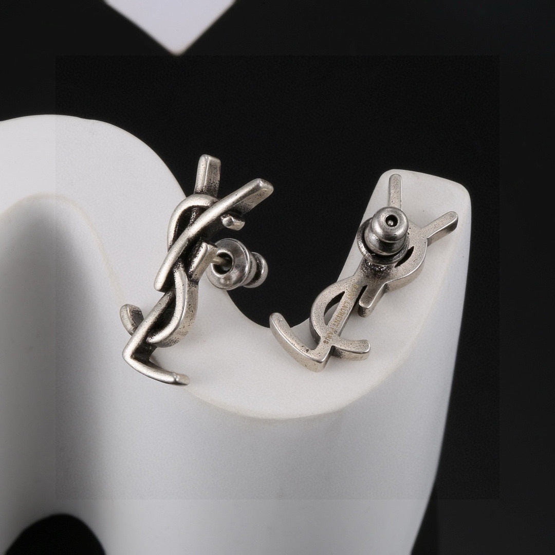Geometric Emblem Stud Earrings in Gold-Tone – Design 003 styled product view