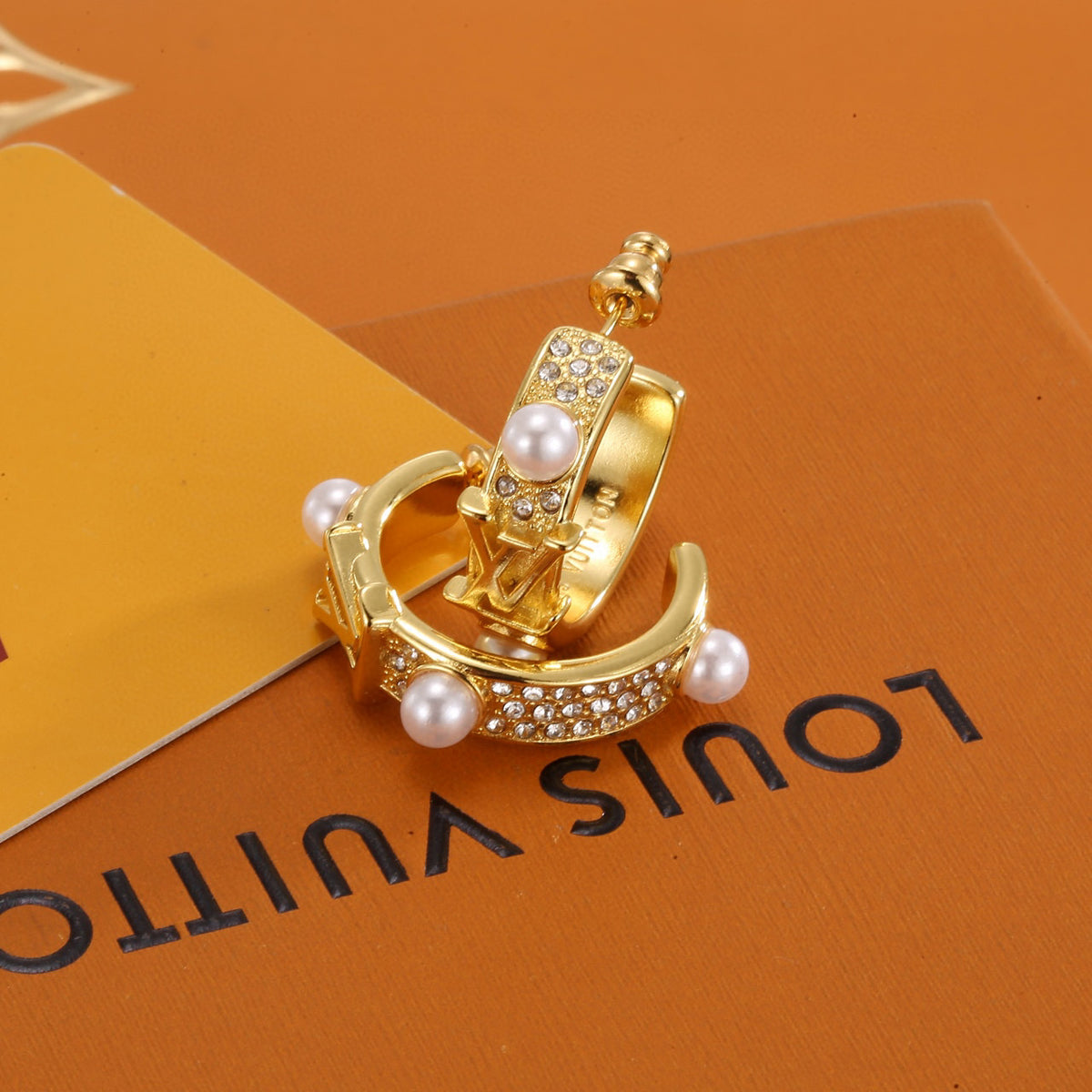 Letter Emblem Stud Earrings in Polished Metal-Tone – Design 039 styled product view