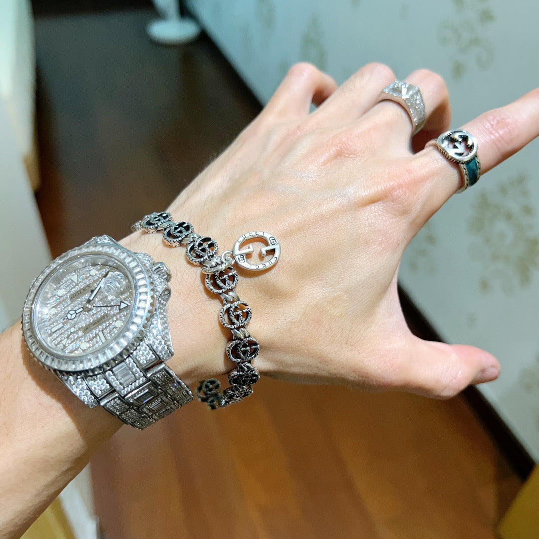 Geometric Emblem Bracelet in Polished Metal-Tone – Design 107 detail view