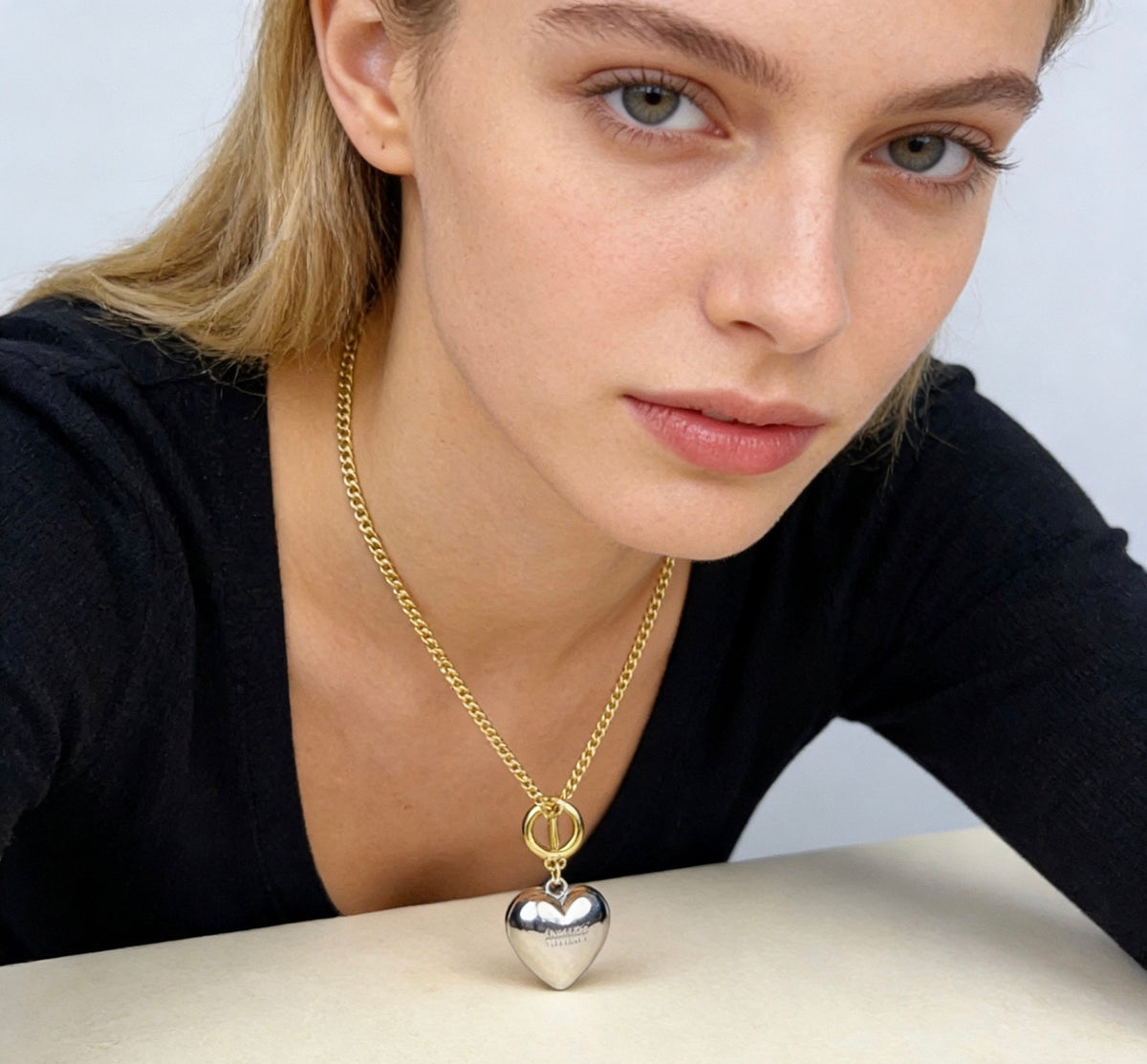 Geometric Emblem Pendant Necklace in Polished Metal-Tone – Vintage Detail – Design 079 detail view