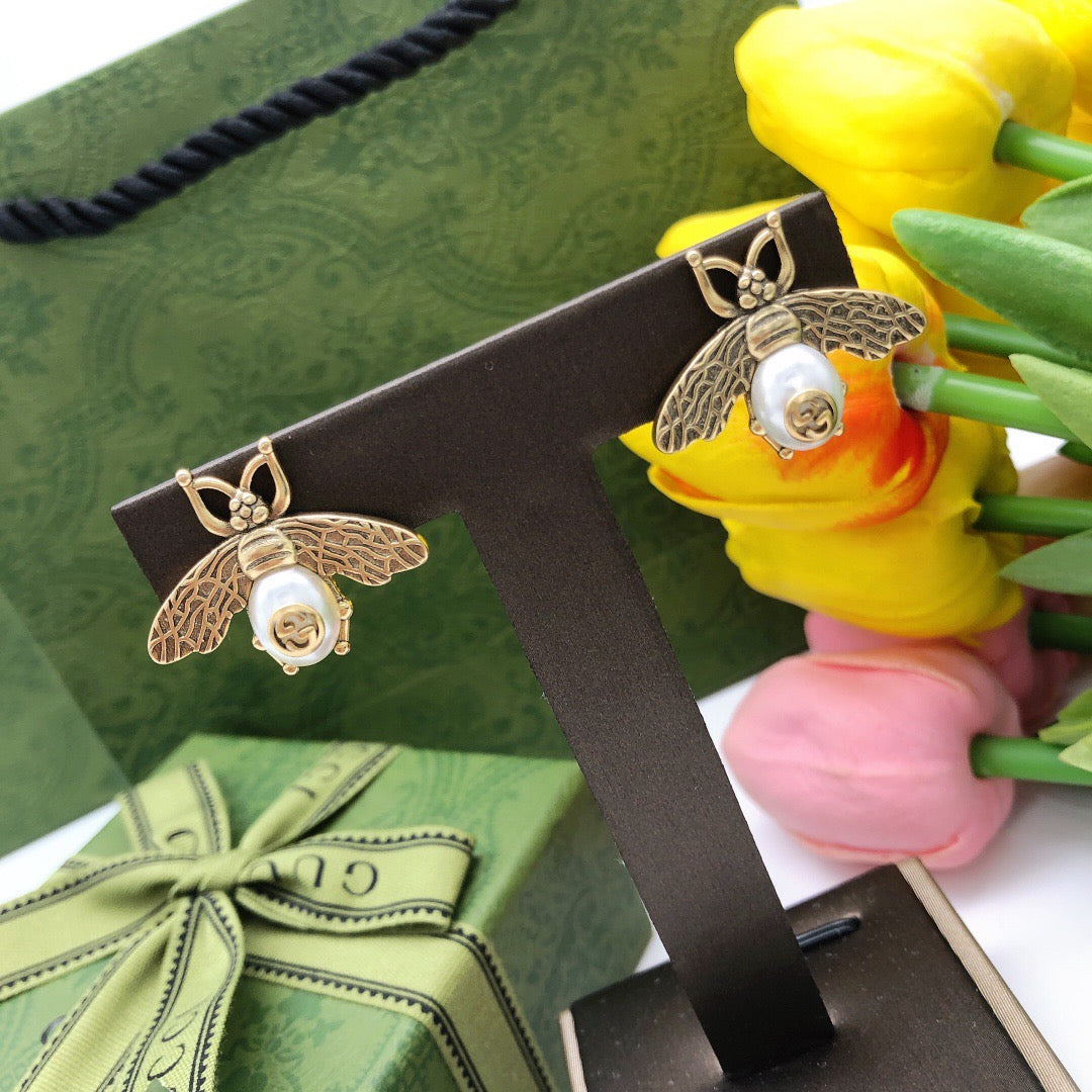 Bee Stud Earrings in Polished Metal-Tone – Crystal Detail main product view
