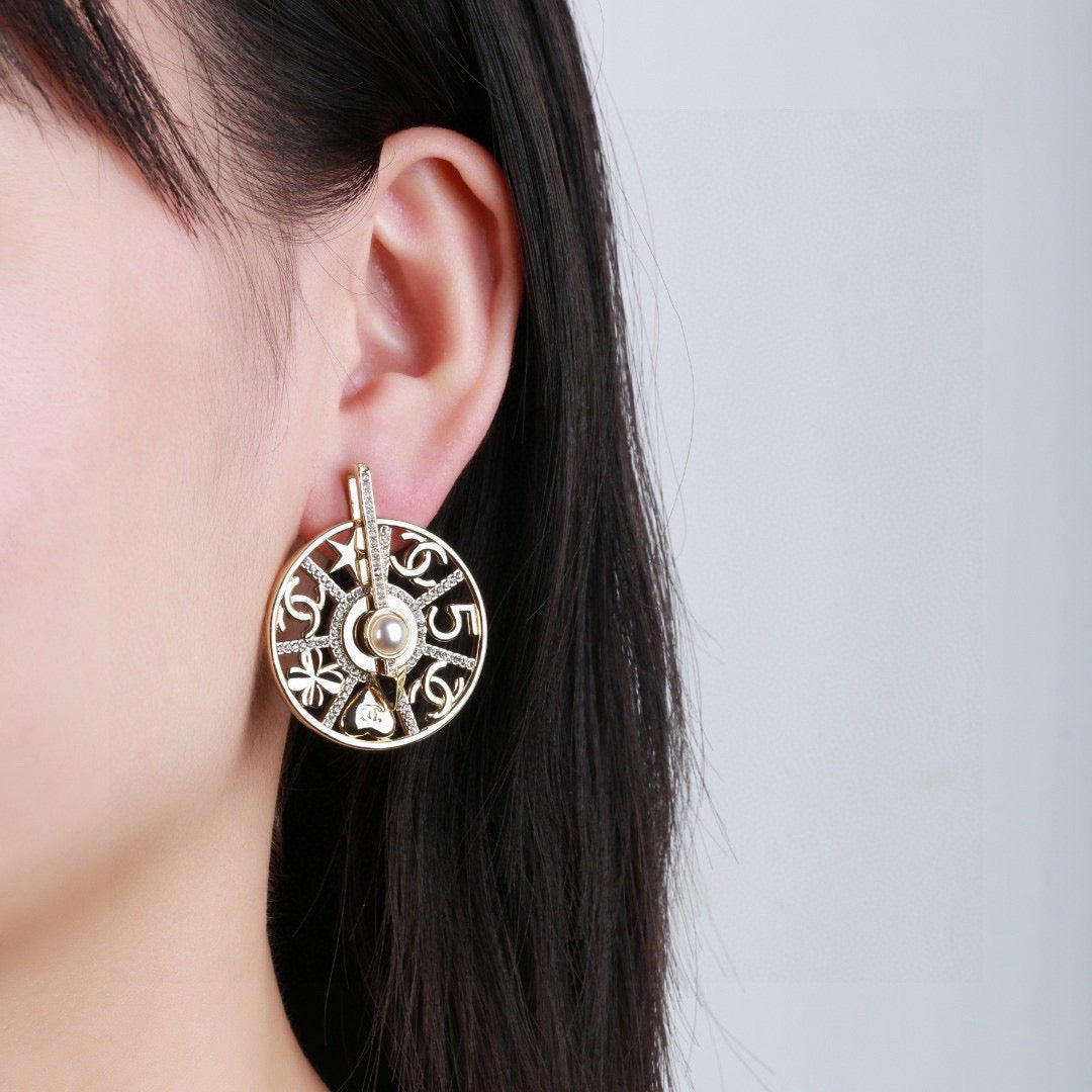 Signature Emblem Statement Earrings in Polished Metal-Tone – Design 025 front product view