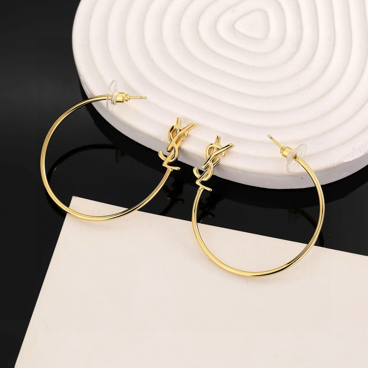 Geometric Emblem Stud Earrings in Polished Metal-Tone – Design 011 main product view