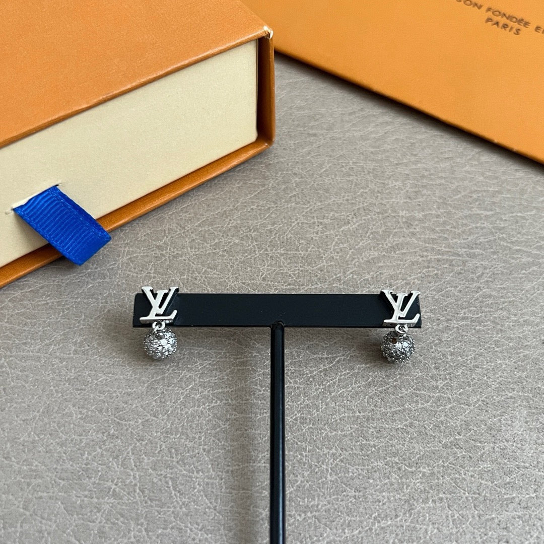 Letter Emblem Stud Earrings in Polished Metal-Tone – Design 046 styled product view