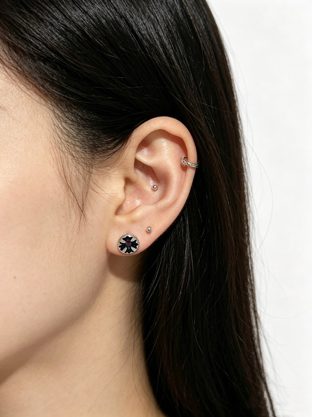 Signature Emblem Statement Earrings in Polished Metal-Tone – Design 004 detail view