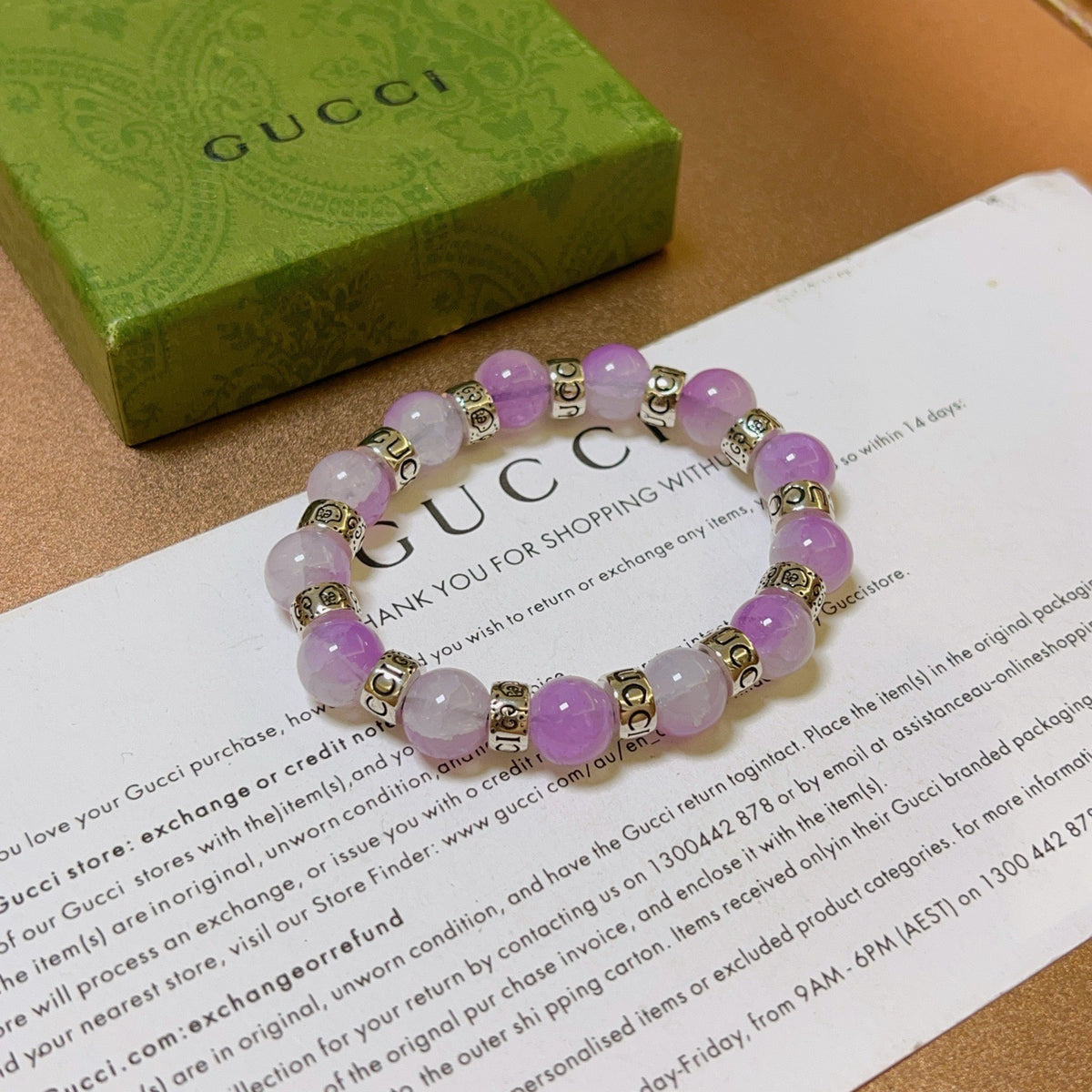 Double-G Emblem Beaded Bracelet in Polished Metal-Tone – Crystal Detail – Design 007 side detail