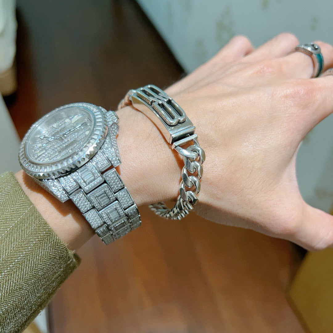 Geometric Emblem Bracelet in Polished Metal-Tone – Design 029 detail view