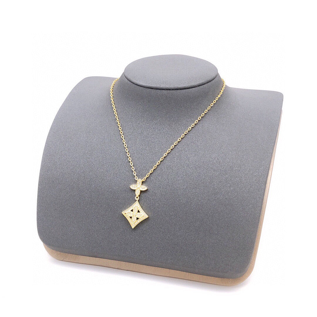 Geometric Emblem Pendant Necklace in Gold-Tone – Design 015 front product view